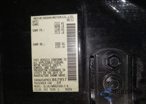 2012 Nissan Maxima 3.5 Sv from USA, damaged, VIN 1N4AA5APXCC867957